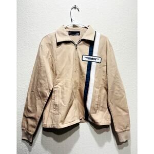 Lost Jacket Mens SmallBeige Racing Stripe Full Zip Cotton Surf Skate Casual Logo